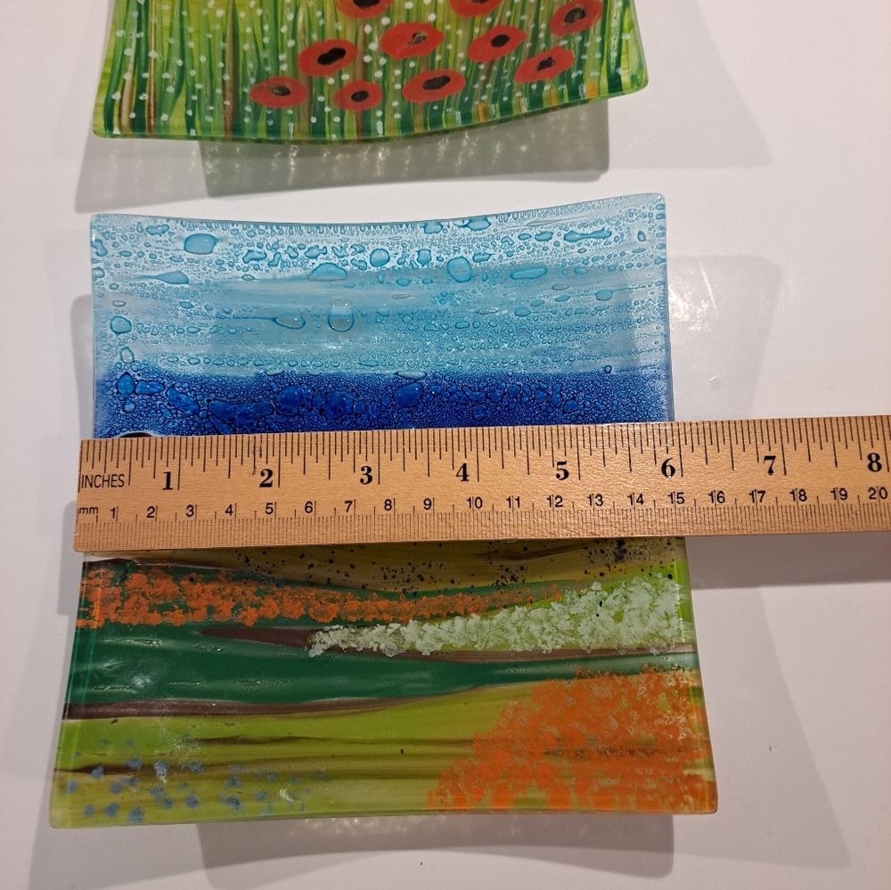 2 Vietri Italy Fused Glass Winding River & Poppy Trinket Dishes - Picture 6 of 7